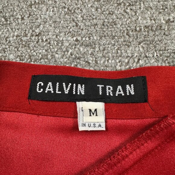 Calvin Tran Skirt Womens Bright Red A-Line Faux Suede Midi Size Medium - Picture 5 of 5